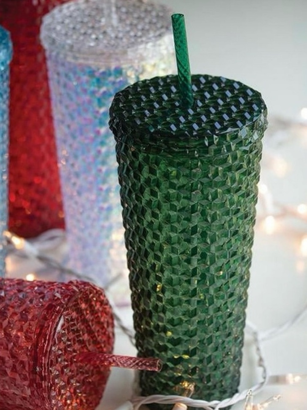 Green Textured Tumbler with Straw 26 Oz